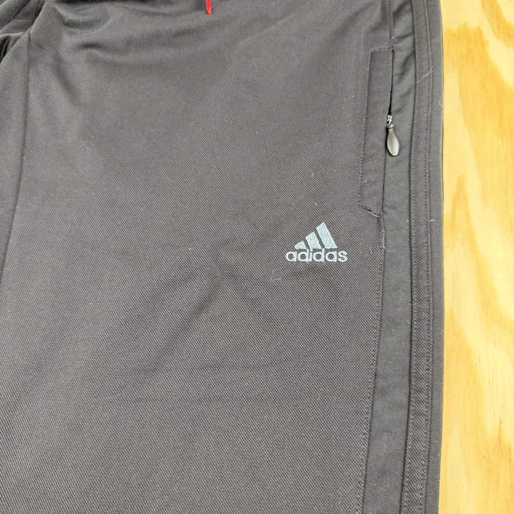 Y2K Baggy Adidas Mens L Black Track Pants 3-Stripe Athletic Trousers